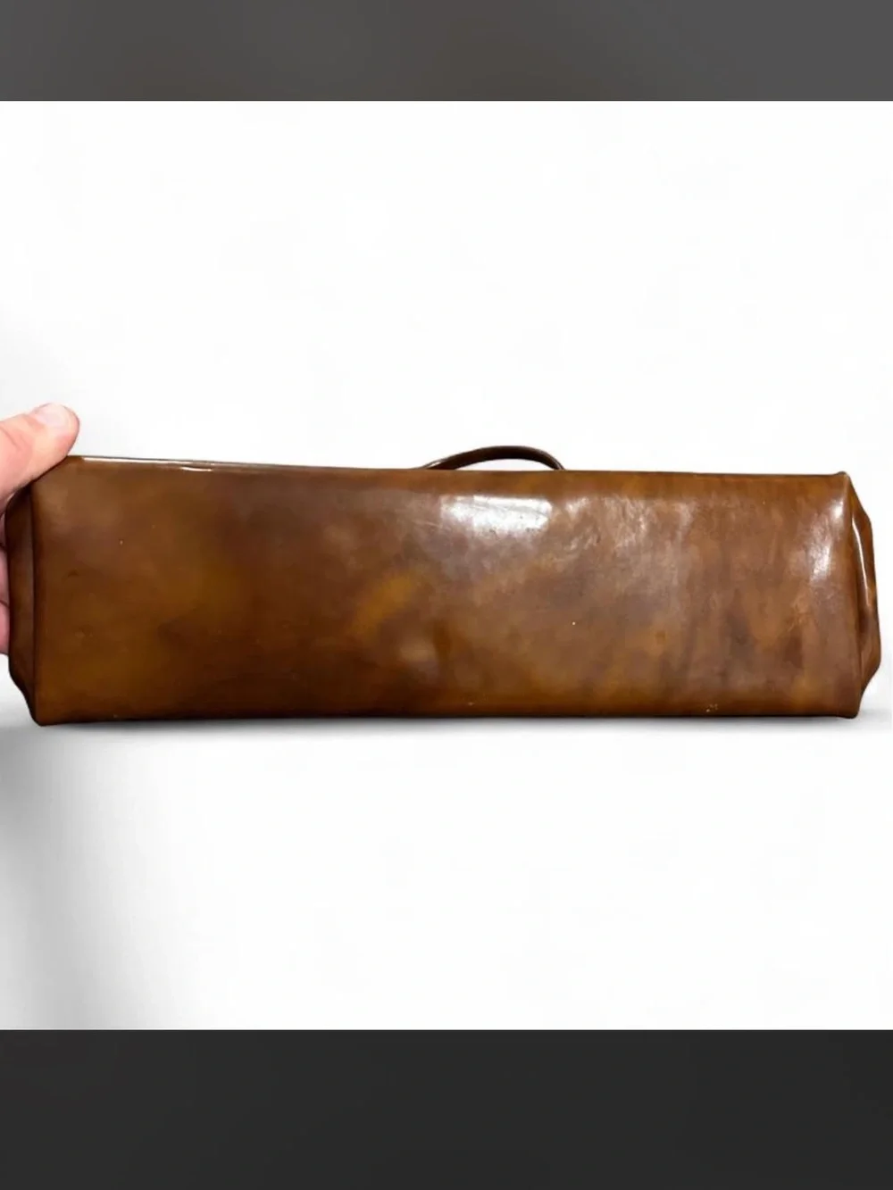 Vintage Patent Brown Leather Top-Handle Bag